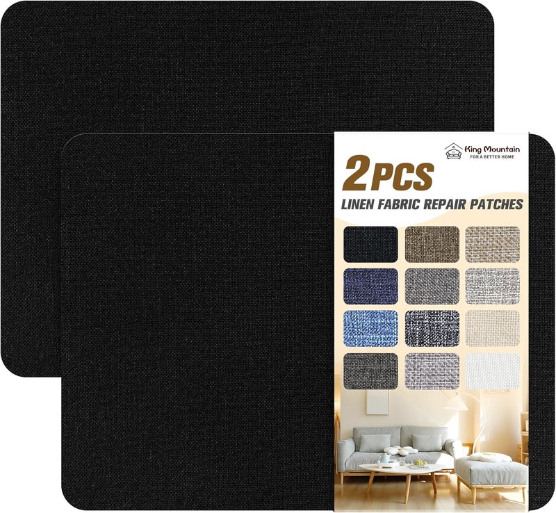 KING MOUNTAIN Fine Linen Repair Patches, Self-Adhesive Fabric Patches, 8x11 inch 2 PCS, Multi Color, for Sofa (Black, 8" x 11" - 2PCS) - Image 1